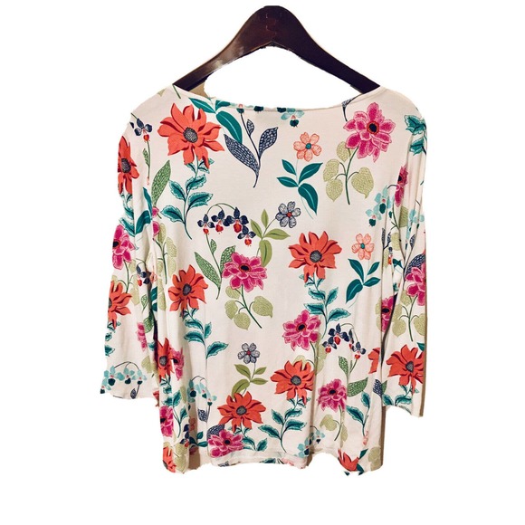J Jill Wearever White Floral Soft Stretch 3/4 Sleeve Women's Top Size Medium - Picture 2 of 6